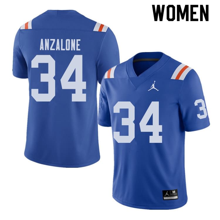 Women's NCAA Florida Gators Alex Anzalone #34 Stitched Authentic Alternate Jordan Brand Royal Throwback College Football Jersey WVH6165EF